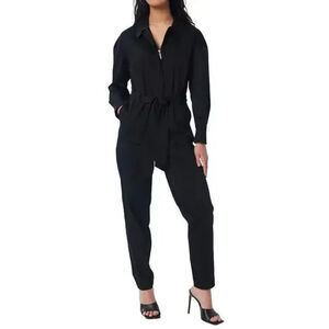 Lita by Ciara Born Free Belted Stretch Cotton Jumpsuit in Black Size Large NWT